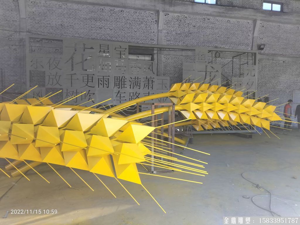 不銹鋼金色麥穗雕塑，山東廣饒縣糧倉標(biāo)志案例3